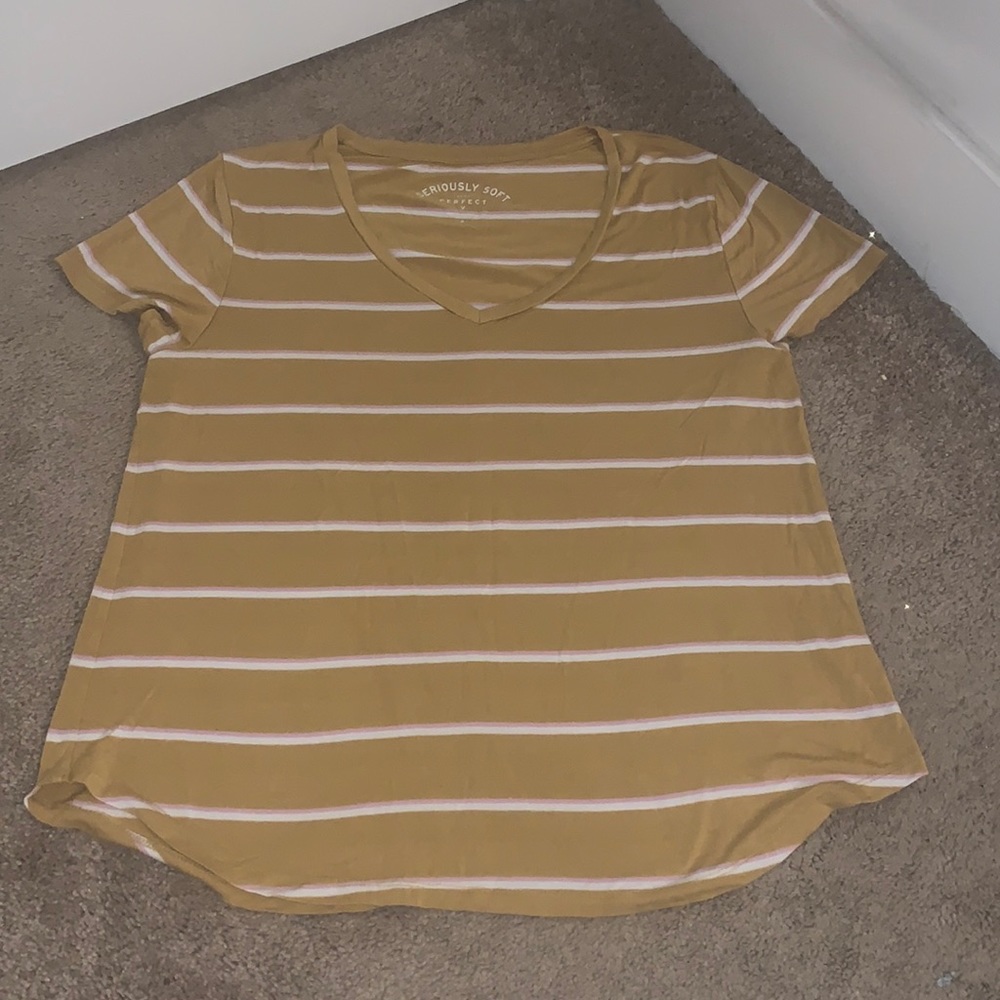 Yellow,White and Pink striped Aeropostale T Shirt